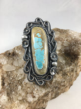 Load image into Gallery viewer, Light Blue Royston Turquoise Sterling Silver Flowers Statement Ring - Hawkeye Jewelry
