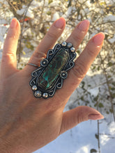 Load image into Gallery viewer, Green Carico Turquoise Sterling Silver Statement Ring - Hawkeye Jewelry
