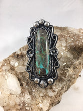 Load image into Gallery viewer, Green Carico Turquoise Sterling Silver Statement Ring - Hawkeye Jewelry
