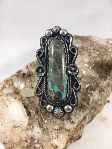 Green Carico Turquoise Sterling Silver Statement Ring - Hawkeye Jewelry