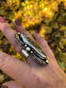 Nipomo Marcasite Oval Sterling Silver Hand Stamped Statement Ring - Hawkeye Jewelry