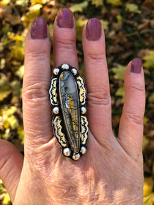 Nipomo Marcasite Sterling Silver Hand Stamped Talon Statement Ring - Hawkeye Jewelry