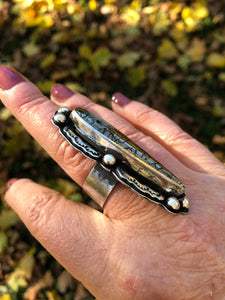 Nipomo Marcasite Sterling Silver Hand Stamped Talon Statement Ring - Hawkeye Jewelry