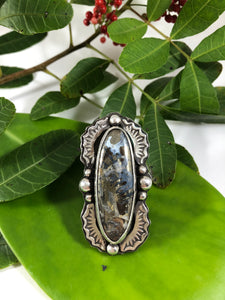 Nipomo Marcasite Oval Sterling Silver Hand Stamped Statement Ring - Hawkeye Jewelry