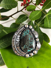 Load image into Gallery viewer, Large Green Carico Turquoise Sterling Silver Statement Ring - Hawkeye Jewelry
