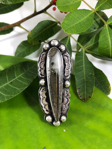 Nipomo Marcasite Sterling Silver Hand Stamped Talon Statement Ring - Hawkeye Jewelry