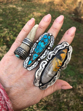 Load image into Gallery viewer, Bumblebee Jasper Long Oval Hand Stamped Sterling Silver Ring - Hawkeye Jewelry
