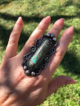 Load image into Gallery viewer, Green Carico Turquoise Sterling Silver Statement Ring - Hawkeye Jewelry
