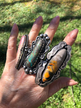Load image into Gallery viewer, Green Carico Turquoise Sterling Silver Statement Ring - Hawkeye Jewelry
