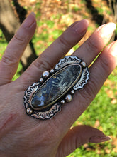 Load image into Gallery viewer, Nipomo Marcasite Oval Sterling Silver Hand Stamped Statement Ring - Hawkeye Jewelry
