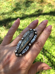 Nipomo Marcasite Sterling Silver Hand Stamped Talon Statement Ring - Hawkeye Jewelry