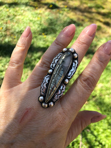 Nipomo Marcasite Sterling Silver Hand Stamped Talon Statement Ring - Hawkeye Jewelry
