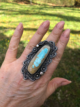 Load image into Gallery viewer, Light Blue Royston Turquoise Sterling Silver Flowers Statement Ring - Hawkeye Jewelry
