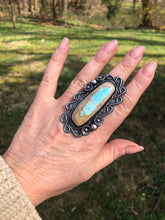 Load image into Gallery viewer, Light Blue Royston Turquoise Sterling Silver Flowers Statement Ring - Hawkeye Jewelry
