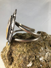 Load image into Gallery viewer, Bumblebee Jasper Hand Stamped Sterling Silver Split Shank Cuff - Hawkeye Jewelry
