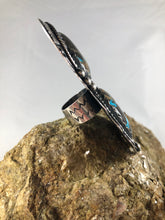 Load image into Gallery viewer, Double Carico Blue Turquoise Sterling Silver Statement Ring - Hawkeye Jewelry
