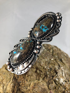 Double Carico Blue Turquoise Sterling Silver Statement Ring - Hawkeye Jewelry