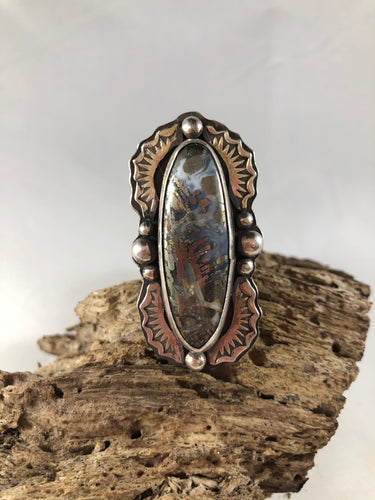 Nipomo Marcasite Oval Sterling Silver Hand Stamped Statement Ring - Hawkeye Jewelry