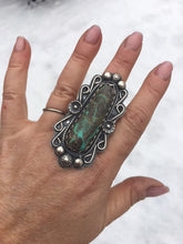 Load image into Gallery viewer, Green Carico Turquoise Sterling Silver Statement Ring - Hawkeye Jewelry
