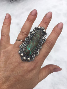 Green Carico Turquoise Sterling Silver Statement Ring - Hawkeye Jewelry