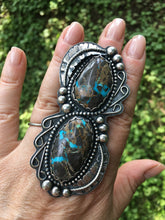 Load image into Gallery viewer, Double Carico Blue Turquoise Sterling Silver Statement Ring - Hawkeye Jewelry
