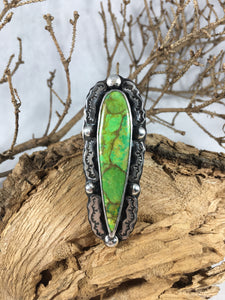 Mohave Green Turquoise Sterling Silver Hand Stamped Statement Talon Ring - Hawkeye Jewelry