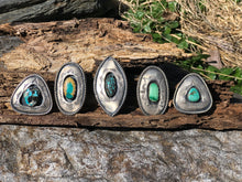 Load image into Gallery viewer, Hubie Turquoise elliptical Shadowbox Hand Stamped Ring
