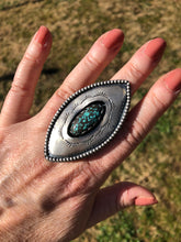 Load image into Gallery viewer, Hubie Turquoise elliptical Shadowbox Hand Stamped Ring
