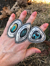 Load image into Gallery viewer, Hubie Turquoise elliptical Shadowbox Hand Stamped Ring
