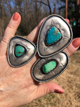 Load image into Gallery viewer, Blue Green Turquoise Triangle Shadowbox Ring - Hawkeye Jewelry
