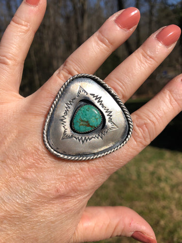 Blue Green Turquoise Triangle Shadowbox Ring