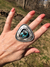 Load image into Gallery viewer, Bright Blue Carico Turquoise Triangle Shadowbox Ring
