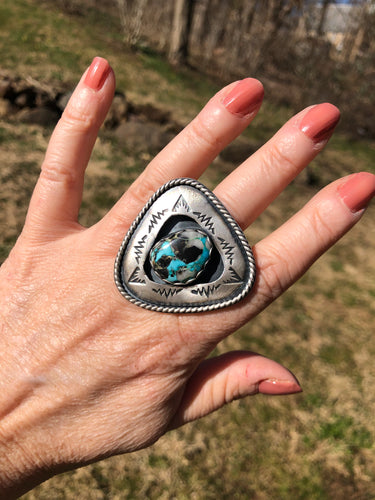 Bright Blue Carico Turquoise Triangle Shadowbox Ring