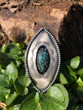 Load image into Gallery viewer, Hubie Turquoise elliptical Shadowbox Hand Stamped Ring
