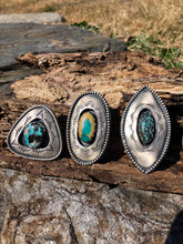 Load image into Gallery viewer, Hubie Turquoise elliptical Shadowbox Hand Stamped Ring
