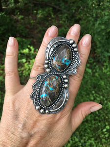 Double Carico Blue Turquoise Sterling Silver Statement Ring - Hawkeye Jewelry
