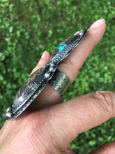 Load image into Gallery viewer, Double Carico Blue Turquoise Sterling Silver Statement Ring - Hawkeye Jewelry
